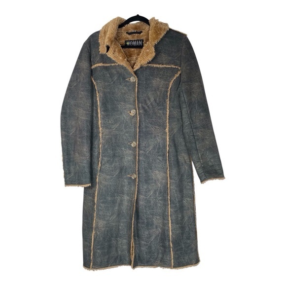 Woman Eddy’s Jkts Jackets & Blazers - Vintage Y2K Size L/G Long Aviator Faux Fur Afghan Coat 70s Hippie Boho Grunge